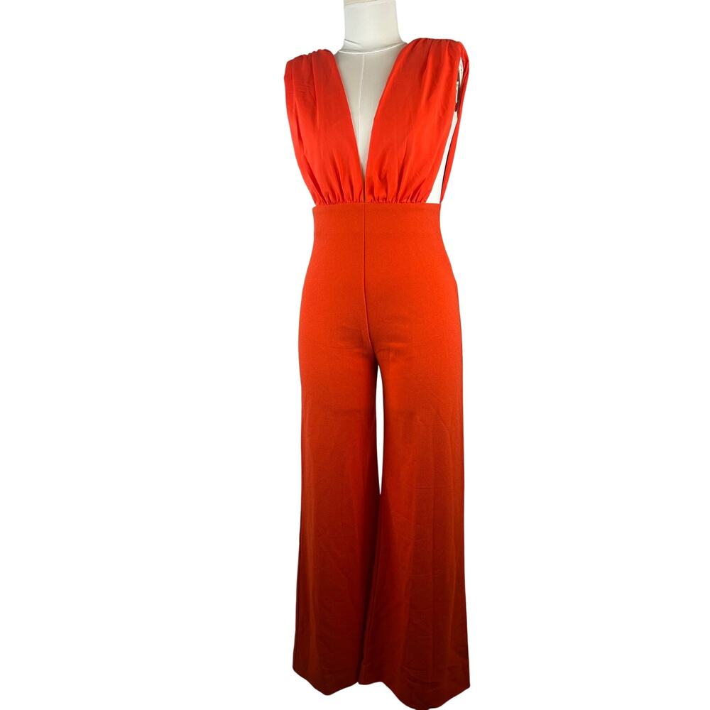 AQ/AQ Leoni Tiger Lily Red Plunge Wide Leg Jumpsuit NWT US 4R UK 8